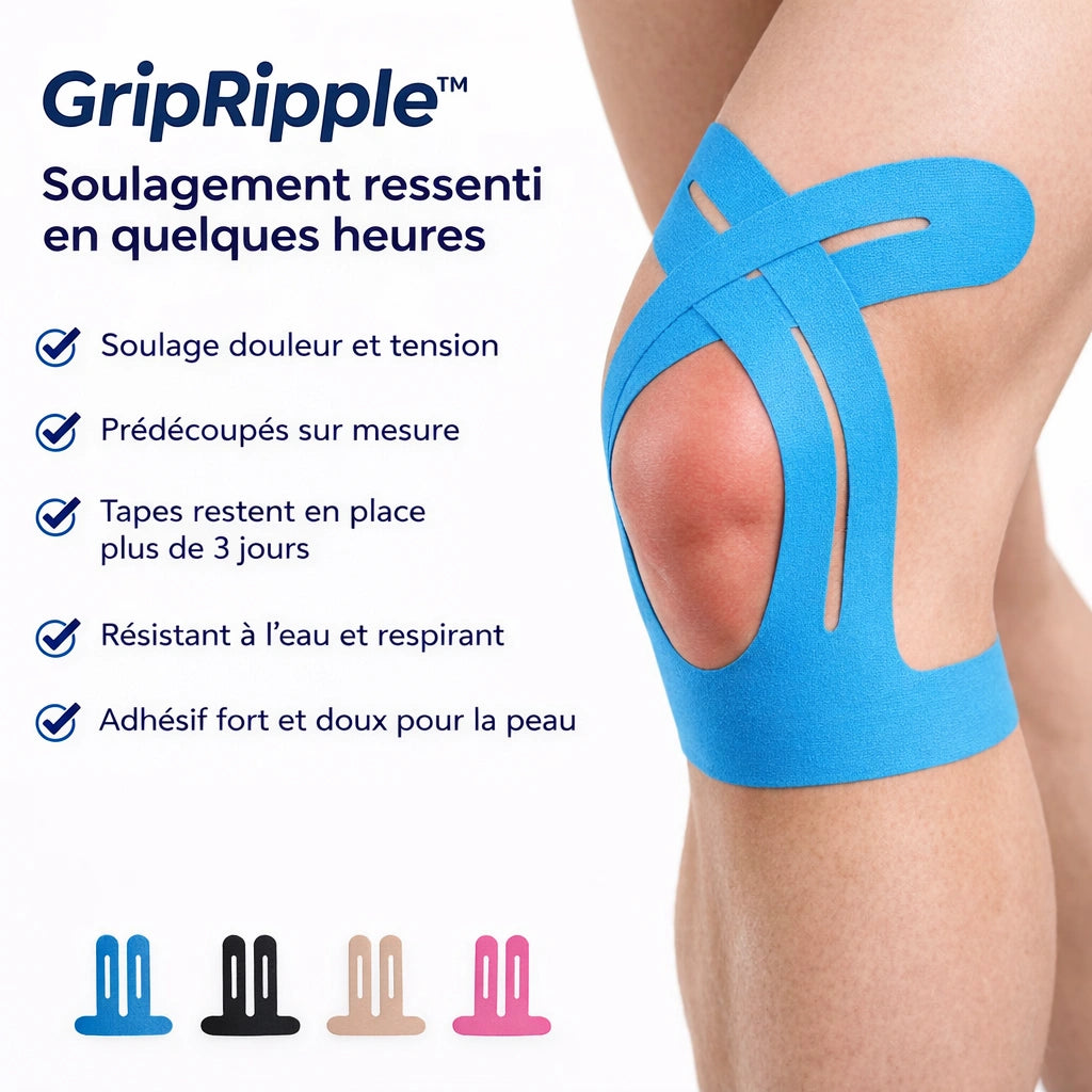 Kinesiotape Pré-découpée pour le Genou – GripRipple™ (STOCK LIMITÉE)