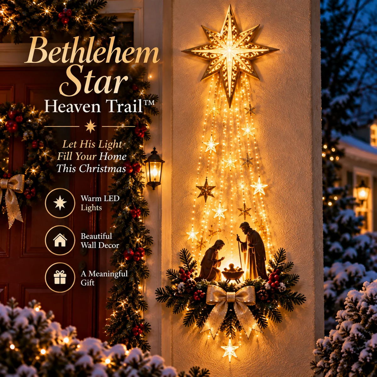 🙏Bethlehem Star Kerststal Lichtcascade – Verlichte kerstwanddecoratie🌲