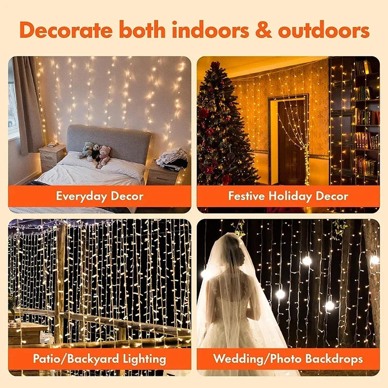 3M LED-gordijn Lichtslingers Fee Decoratie USB Vakantie Garland Lamp 8 Modus Voor Huis Tuin Kerstfeest Nieuwjaar Bruiloft